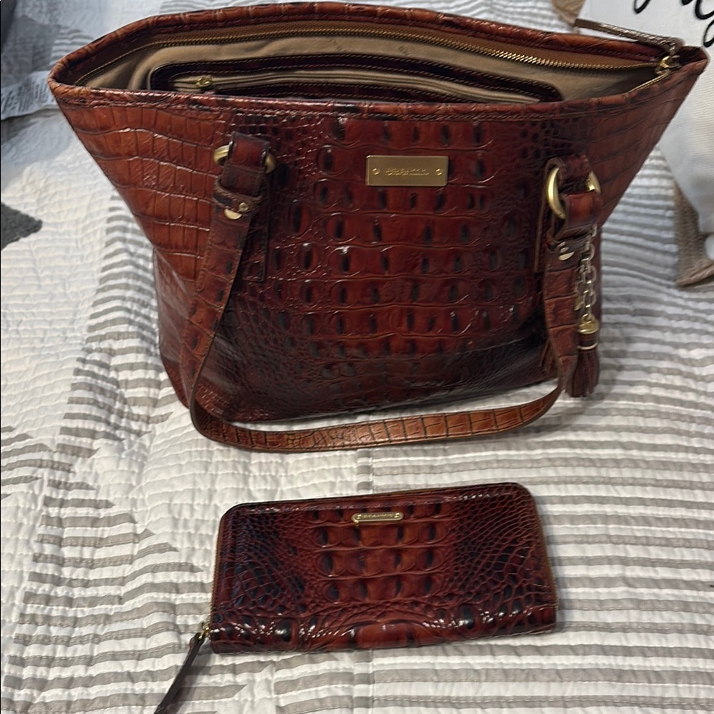 Brahmin Brown Crocodile Embossed Tote Bag